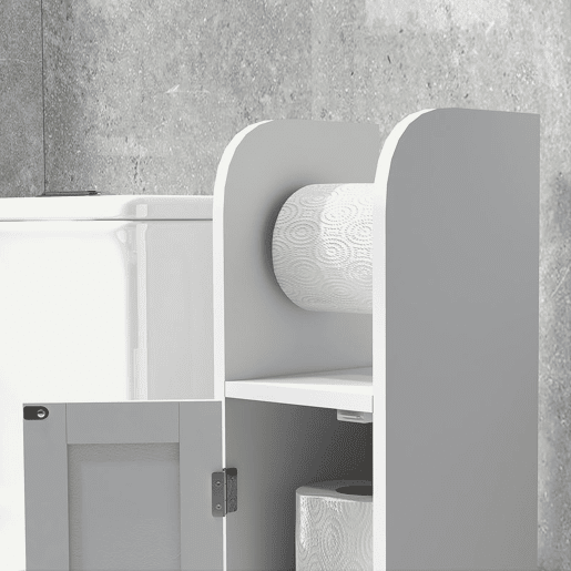 kleankin Armário Casa de Banho Armário Auxiliar Casa de Banho com Prateleiras Ajustáveis e Suporte para Papel Higiénico 20x20x80 cm Branco