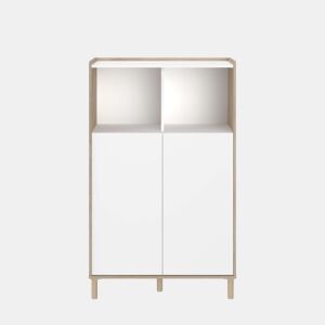 Aparador para sala de estar e jantar estilo nórdico Azzaro em carvalho japonês e branco com 2 portas e 2 espaços abertos 84x135x40 cm