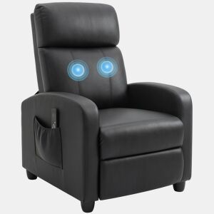HOMCOM Poltrona de Massagem Poltrona Relax Reclinável com 2 Zonas de Massagem 8 Programas 5 Níveis de Intensidade e Controlo Remoto Estofada em PU 68x88x98 cm Preto