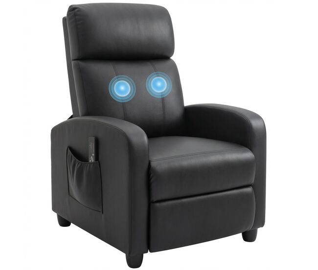 Homcom sillón de masaje, sillón relax reclinable con mando a distancia, 2 zonas de masaje, 8 programas, 5 niveles de intensidad, bolsillo lateral y temporizador tapizado en pu 68x88x98 cm negro
