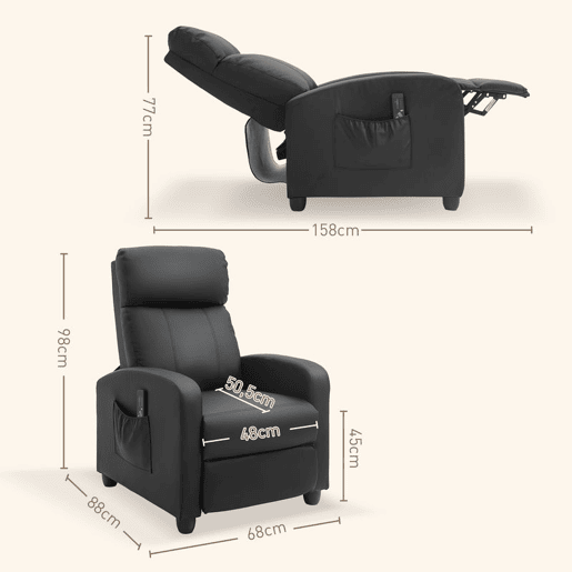 HOMCOM Poltrona de Massagem Poltrona Relax Reclinável com 2 Zonas de Massagem 8 Programas 5 Níveis de Intensidade e Controlo Remoto Estofada em PU 68x88x98 cm Preto