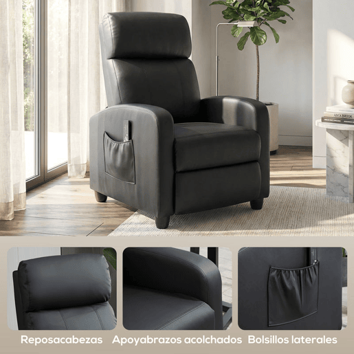 HOMCOM Poltrona de Massagem Poltrona Relax Reclinável com 2 Zonas de Massagem 8 Programas 5 Níveis de Intensidade e Controlo Remoto Estofada em PU 68x88x98 cm Preto