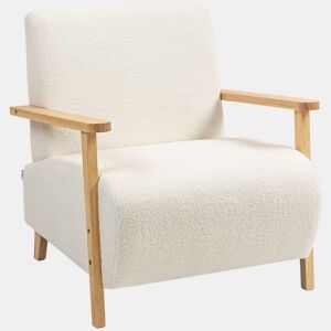 HOMCOM Poltrona Nórdica Poltrona Sala de Estar Estofada em Borrego com Apoio para os Braços de Madeira Acolchoado Espesso e Pés de Madeira para Dormitório 74,5x76x78 cm Creme
