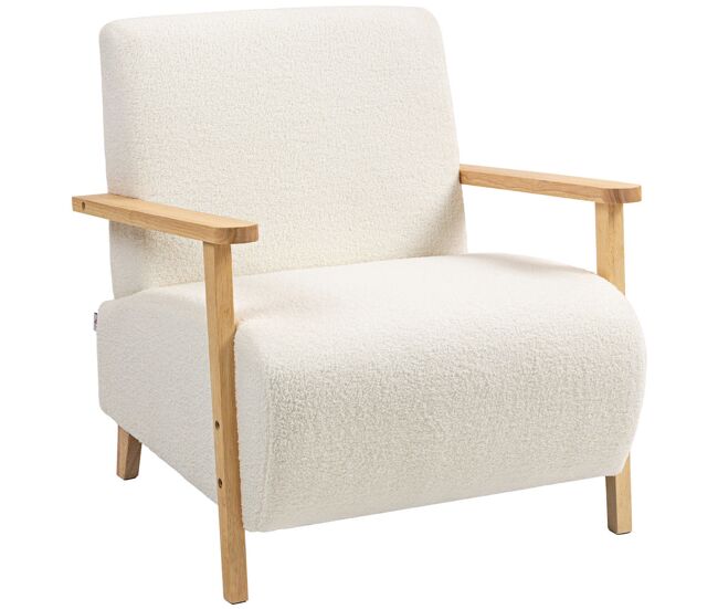 Homcom sillón de salón tapizado en borreguito butaca de salón de 74,5 cm con acolchado grueso reposabrazos y patas de madera para dormitorio sala de estar crema