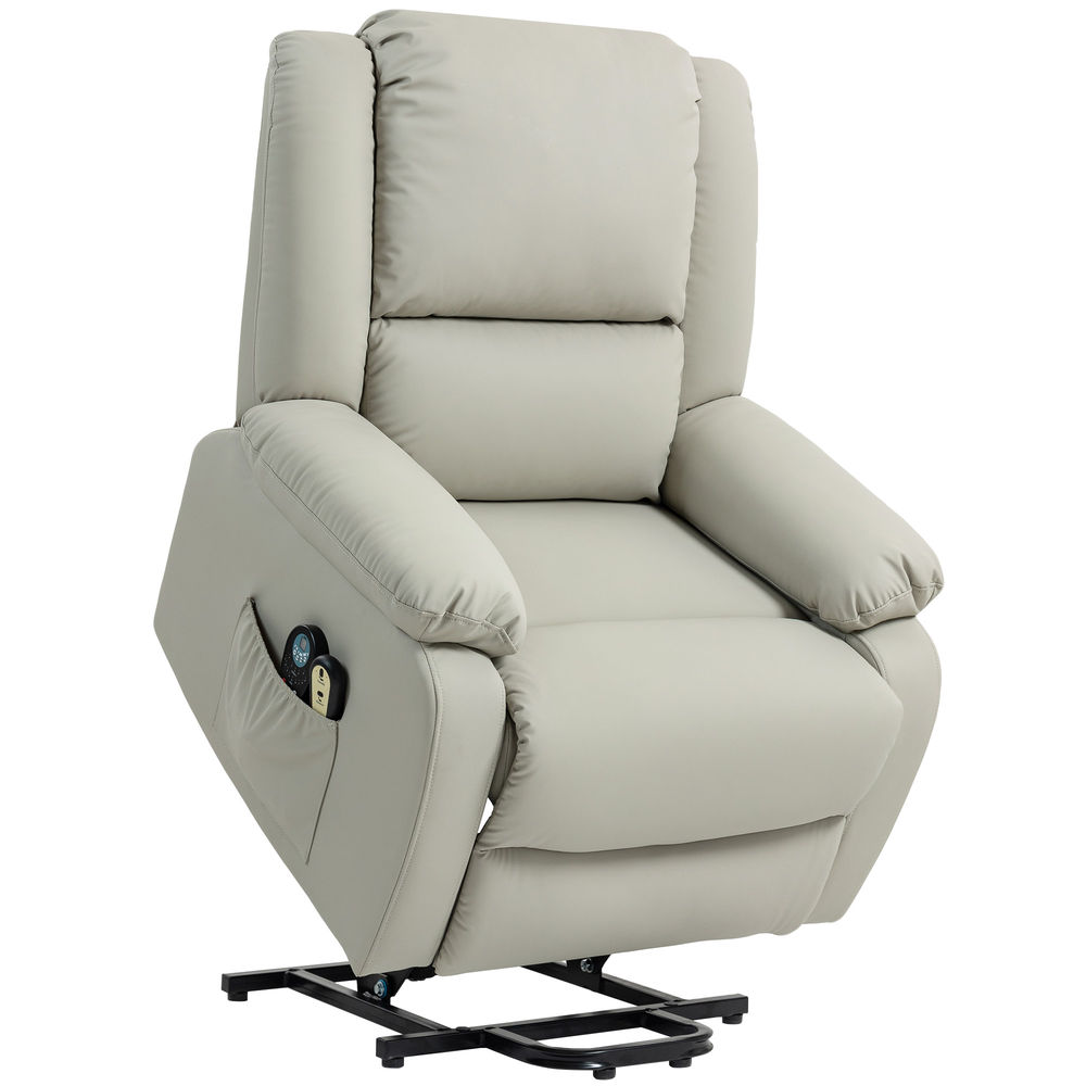 Homcom sillón relax reclinable eléctrico levanta personas sillón elevador con 8 punto de masaje calor lumbar 2 controles remotos reposapiés tela