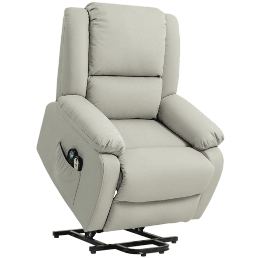 HOMCOM Poltrona Relax Levanta Pessoas Elétrica Poltrona com 8 Pontos de Massagem Poltrona Elétrica Reclinável com Função de Aquecimento 2 Controlos Remotos e Bolso Lateral Cinza Claro