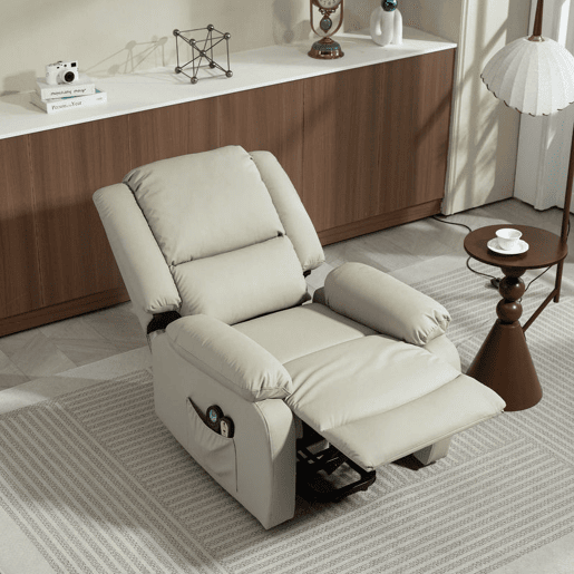 HOMCOM Poltrona Relax Levanta Pessoas Elétrica Poltrona com 8 Pontos de Massagem Poltrona Elétrica Reclinável com Função de Aquecimento 2 Controlos Remotos e Bolso Lateral Cinza Claro