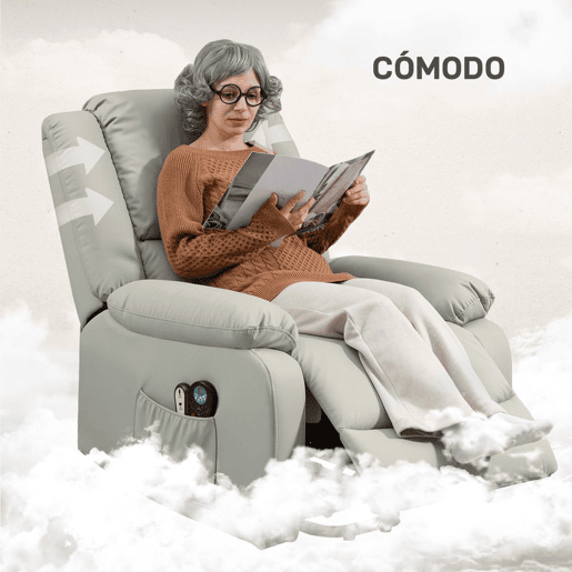 HOMCOM Poltrona Relax Levanta Pessoas Elétrica Poltrona com 8 Pontos de Massagem Poltrona Elétrica Reclinável com Função de Aquecimento 2 Controlos Remotos e Bolso Lateral Cinza Claro