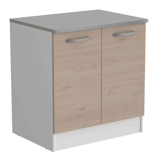 Pacote de móveis de cozinha Eko Modern Style em branco fosco e carvalho Jackson com módulos de pia, coifa e forno
