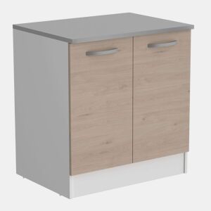 Pacote de móveis de cozinha Eko Modern Style em branco fosco e carvalho Jackson com módulos de pia, coifa e forno