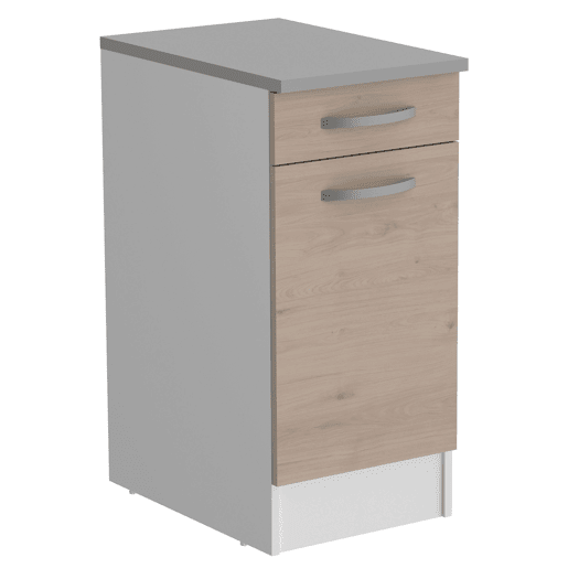 Pacote de móveis de cozinha Eko Modern Style em branco fosco e carvalho Jackson com módulos de pia, coifa e forno