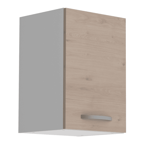 Pacote de móveis de cozinha Eko Modern Style em branco fosco e carvalho Jackson com módulos de pia, coifa e forno