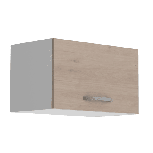 Pacote de móveis de cozinha Eko Modern Style em branco fosco e carvalho Jackson com módulos de pia, coifa e forno