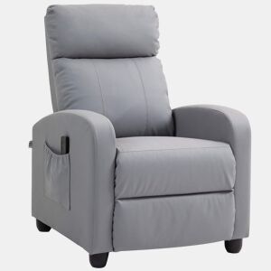 HOMCOM Poltrona de Massagem Poltrona Relax Reclinável com Controlo Remoto 2 Áreas de Massagem 8 Programas 5 Níveis de Intensidade Estofado em PU 68x88x98 cm Cinzento