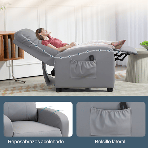 HOMCOM Poltrona de Massagem Poltrona Relax Reclinável com Controlo Remoto 2 Áreas de Massagem 8 Programas 5 Níveis de Intensidade Estofado em PU 68x88x98 cm Cinzento HOMCOM Poltrona de Massagem Poltrona Relax Reclinável com Controlo Remoto 2 Áreas de Massagem 8 Programas 5 Níveis de Intensidade Estofado em PU 68x88x98 cm Cinzento