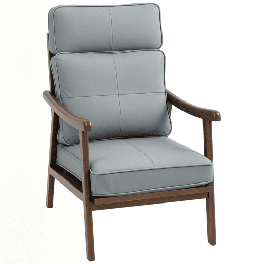 HOMCOM Poltrona de Sala de Estar Poltrona Estofada em PU com Estrutura de Madeira Almofadas Acolchoadas Espessas Poltrona de Leitura para Sala de Estar Quarto 63,5x83x105 cm Cinza e Madeira