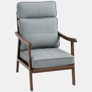 HOMCOM Poltrona de Sala de Estar Poltrona Estofada em PU com Estrutura de Madeira Almofadas Acolchoadas Espessas Poltrona de Leitura para Sala de Estar Quarto 63,5x83x105 cm Cinza e Madeira