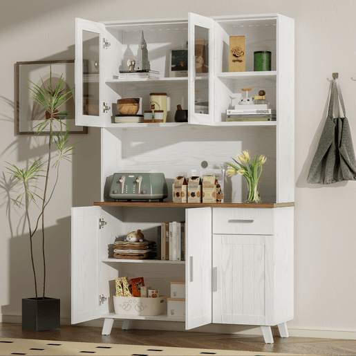 Armário de cozinha de painel de partículas com 5 portas e 1 gaveta,branco