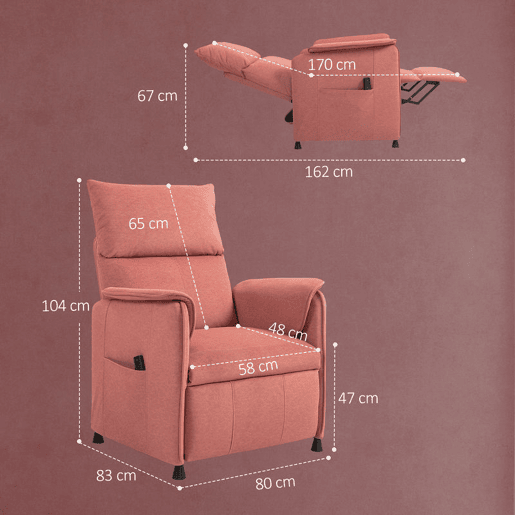 HOMCOM Poltrona Relax Reclinável Elétrica Poltrona Reclinável Silenciosa com Função Memória Apoio para Pés Controlo Remoto e Bolsos Laterais para Dormitório Sala de Estar 80x83x104 cm Laranja