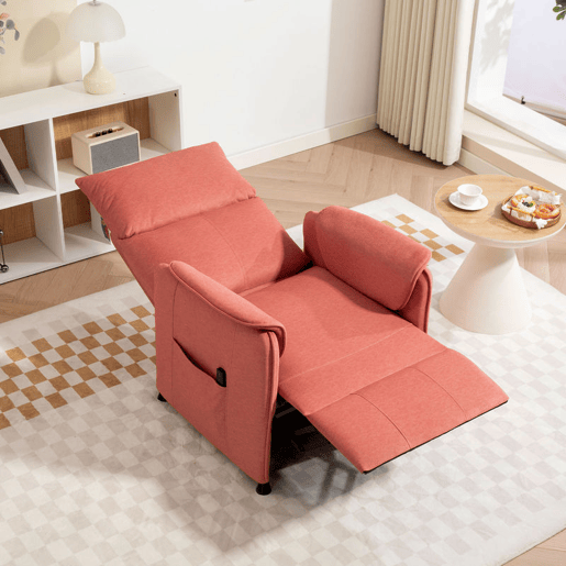HOMCOM Poltrona Relax Reclinável Elétrica Poltrona Reclinável Silenciosa com Função Memória Apoio para Pés Controlo Remoto e Bolsos Laterais para Dormitório Sala de Estar 80x83x104 cm Laranja