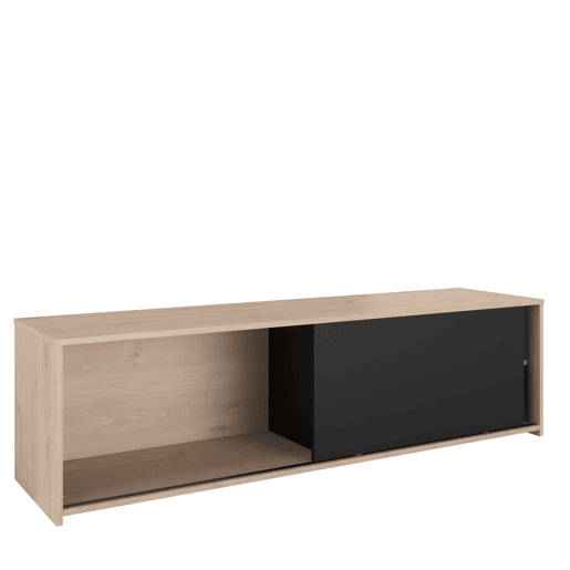 Móvel de TV Trevo de 155 cm em estilo industrial para sala de estar e jantar em carvalho Jackson e pontilhado preto com porta de correr