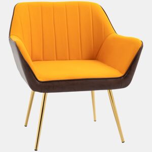 HOMCOM Poltrona de Sala de Estar Estofada em Couro Sintético e Veludo com Apoios para os Braços Pés Dourados e Estrutura de Aço Poltrona para Dormitório Carga 120 kg 64x62x72,5 cm Amarelo