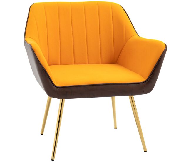 Homcom butaca de salón sillón de salón tapizado en cuero sintético y terciopelo con reposabrazos patas doradas y marco de acero butaca para dormitorio
