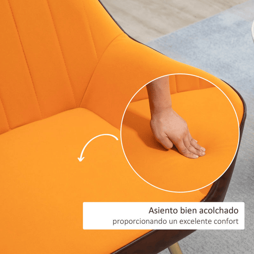 HOMCOM Poltrona de Sala de Estar Estofada em Couro Sintético e Veludo com Apoios para os Braços Pés Dourados e Estrutura de Aço Poltrona para Dormitório Carga 120 kg 64x62x72,5 cm Amarelo