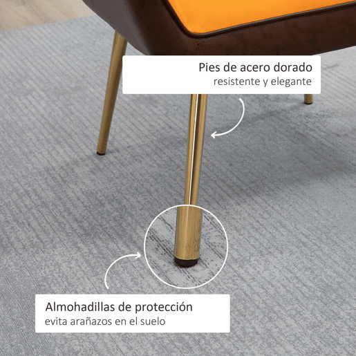 HOMCOM Poltrona de Sala de Estar Estofada em Couro Sintético e Veludo com Apoios para os Braços Pés Dourados e Estrutura de Aço Poltrona para Dormitório Carga 120 kg 64x62x72,5 cm Amarelo