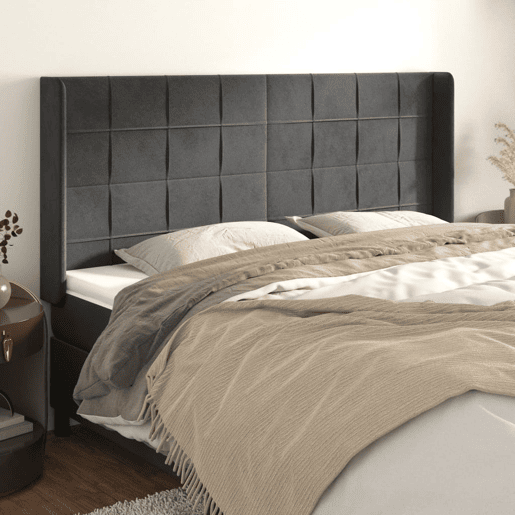 vidaXL Cabeceira cama c abas veludo 203x16x118128 cm cinzento-escuro