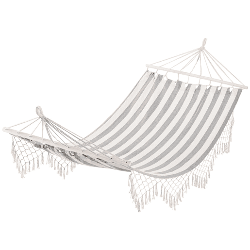 Outsunny Cama Rede de Jardim 200x100 cm Rede Suspensa com Travessas de Madeira Carga 120 kg para Pátio Terraço Varanda Campismo Creme e Cinza