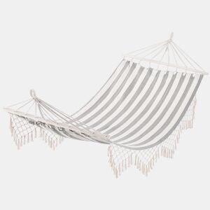 Outsunny Cama Rede de Jardim 200x100 cm Rede Suspensa com Travessas de Madeira Carga 120 kg para PƔtio TerraƧo Varanda Campismo Creme e Cinza