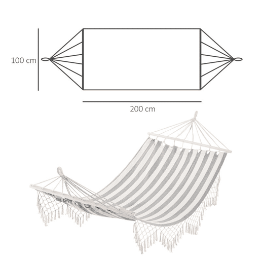 Outsunny Cama Rede de Jardim 200x100 cm Rede Suspensa com Travessas de Madeira Carga 120 kg para Pátio Terraço Varanda Campismo Creme e Cinza