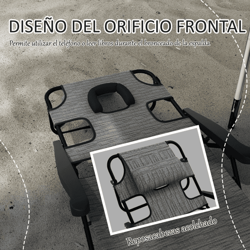 Outsunny Conjunto de 2 Espreguiçadeiras Dobráveis Espreguiçadeiras de Jardim com Encosto Ajustável em 4 Níveis Orifício para Leitura e Apoio de Cabeça para Terraço Piscina 194x72x31 cm Cinza