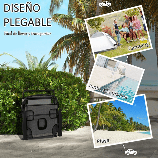 Outsunny Conjunto de 2 Espreguiçadeiras Dobráveis Espreguiçadeiras de Jardim com Encosto Ajustável em 4 Níveis Orifício para Leitura e Apoio de Cabeça para Terraço Piscina 194x72x31 cm Cinza