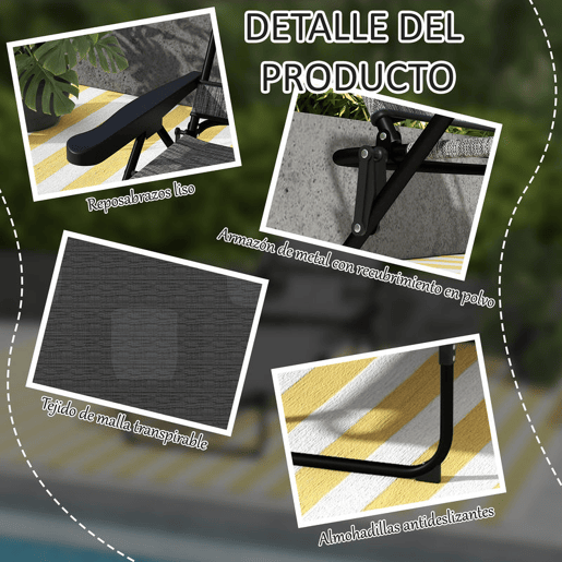 Outsunny Conjunto de 2 Espreguiçadeiras Dobráveis Espreguiçadeiras de Jardim com Encosto Ajustável em 4 Níveis Orifício para Leitura e Apoio de Cabeça para Terraço Piscina 194x72x31 cm Cinza