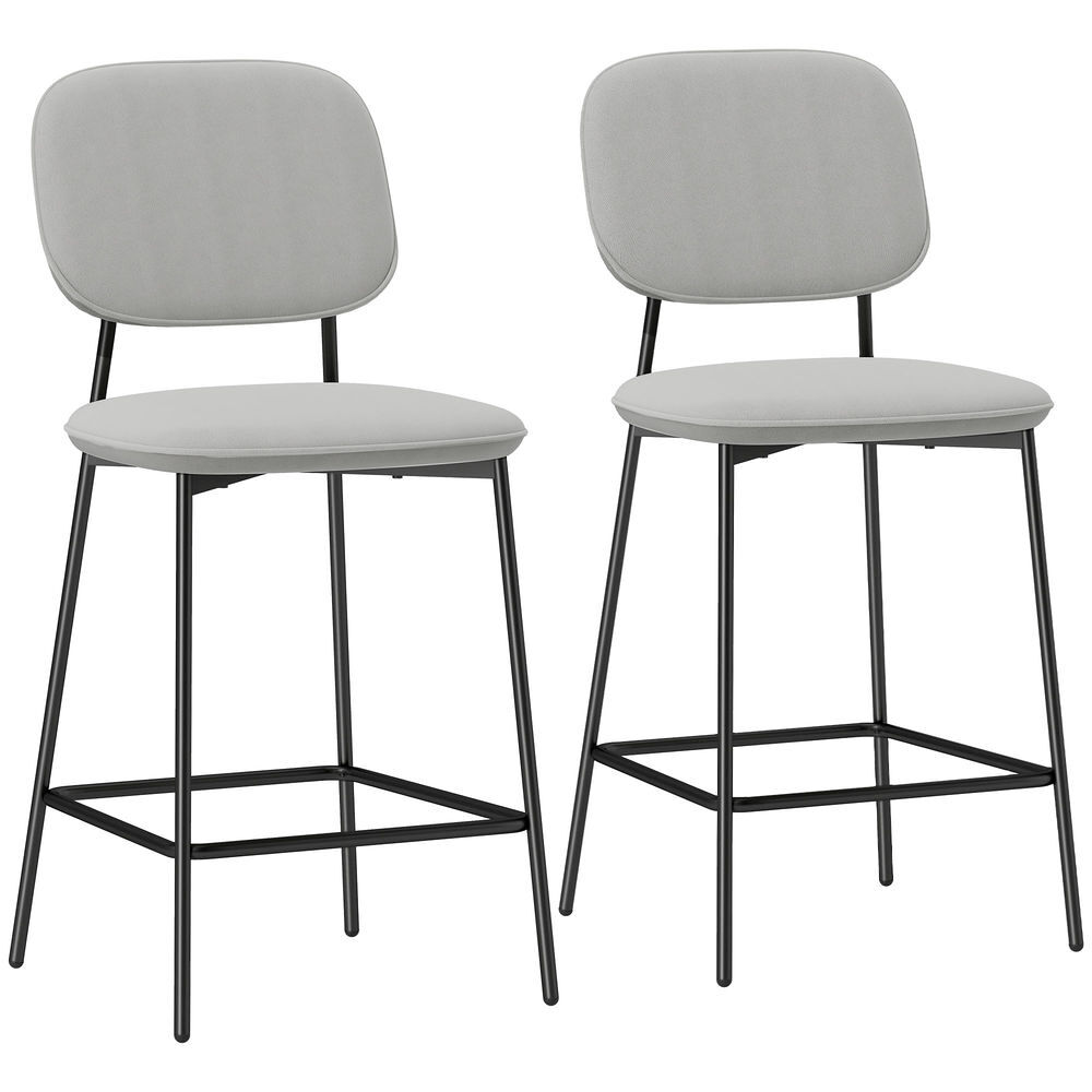 Homcom juego de 2 taburetes de bar taburetes altos de cocina con respaldo y reposapiés tapizado en terciopelo marco de acero taburetes altos modernos