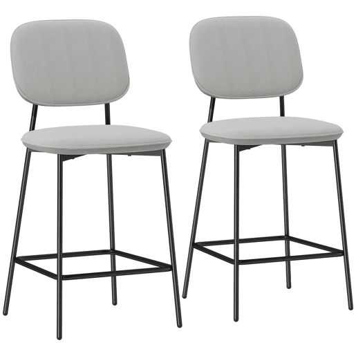 HOMCOM Conjunto de 2 Bancos de Bar Bancos Altos de Cozinha com Encosto e Apoio para os Pés Estofados em Veludo Estrutura de Aço Bancos Altos Modernos para Sala de Jantar Balcão 45x49x102 cm Cinza Claro