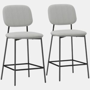 HOMCOM Conjunto de 2 Bancos de Bar Bancos Altos de Cozinha com Encosto e Apoio para os Pés Estofados em Veludo Estrutura de Aço Bancos Altos Modernos para Sala de Jantar Balcão 45x49x102 cm Cinza Claro