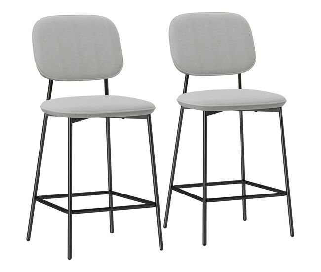 Homcom juego de 2 taburetes de bar taburetes altos de cocina con respaldo y reposapiés tapizado en terciopelo marco de acero taburetes altos modernos