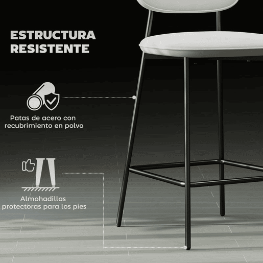 HOMCOM Conjunto de 2 Bancos de Bar Bancos Altos de Cozinha com Encosto e Apoio para os Pés Estofados em Veludo Estrutura de Aço Bancos Altos Modernos para Sala de Jantar Balcão 45x49x102 cm Cinza Claro