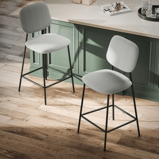 HOMCOM Conjunto de 2 Bancos de Bar Bancos Altos de Cozinha com Encosto e Apoio para os Pés Estofados em Veludo Estrutura de Aço Bancos Altos Modernos para Sala de Jantar Balcão 45x49x102 cm Cinza Claro