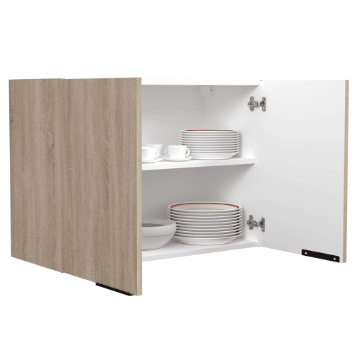 Módulo de Cozinha Arko Superior Estilo Industrial em Carvalho Bruto e Preto 2 Portas e 1 Prateleira Interna 80x58x36 cm