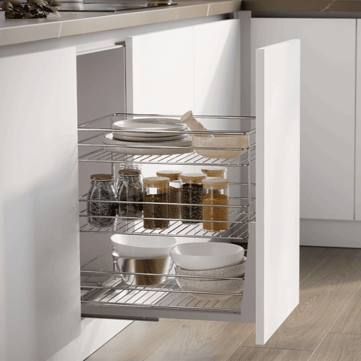 Carrinho Supra Extensível para Móvel Inferior de Cozinha em Cromado com Amortecimento 34,5x48,7x47 cm Metal-Plástico