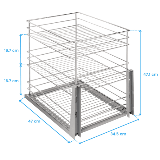 Carrinho Supra Extensível para Móvel Inferior de Cozinha em Cromado com Amortecimento 34,5x48,7x47 cm Metal-Plástico