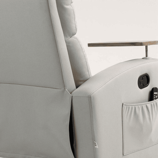 HOMCOM Poltrona de Massagem Poltrona Relax Elétrica com 4 Modos de Vibração Reclinação 145° Estofada em Microfibra Controlo Remoto Mesa 2 Bolsos Laterais e Suporte para Copos 77x93x105 cm Cinza