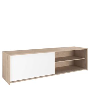 Móvel de TV Trevo 155 cm estilo nórdico para sala de estar e jantar em carvalho Jackson e branco com porta de correr