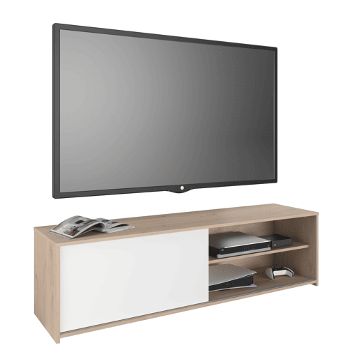Móvel de TV Trevo 155 cm estilo nórdico para sala de estar e jantar em carvalho Jackson e branco com porta de correr