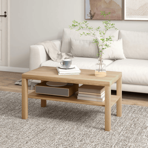 HOMCOM Mesa de Centro Moderna Mesa Auxiliar com Prateleira para Sala de Estar Escritório Capacidade de Carga: 50 kg 90x45x44,5 cm Madeira
