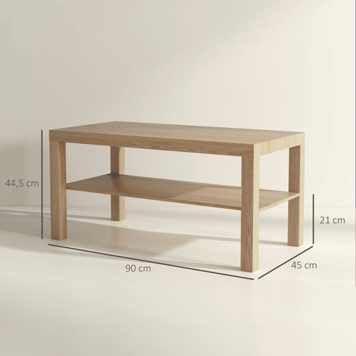 HOMCOM Mesa de Centro Moderna Mesa Auxiliar com Prateleira para Sala de Estar Escritório Capacidade de Carga: 50 kg 90x45x44,5 cm Madeira